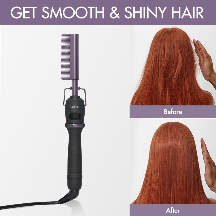 Luvme Hair electric hot comb with US plug, fast heating, adjustable temperature for wigs and natural hair styling.