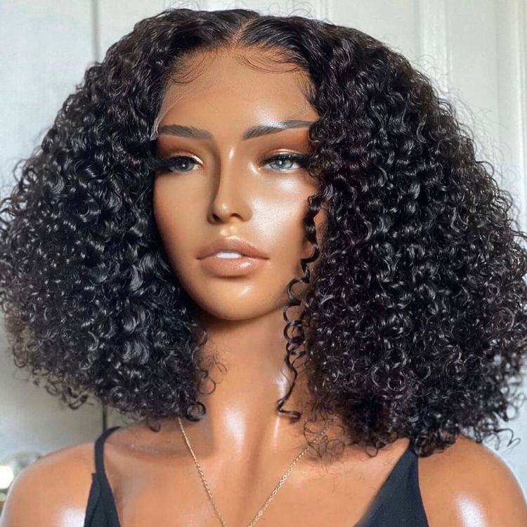 Luvme Kinky Curly Black 5x5 Closure HD Lace Wig with natural hair texture, available in large and small cap sizes.