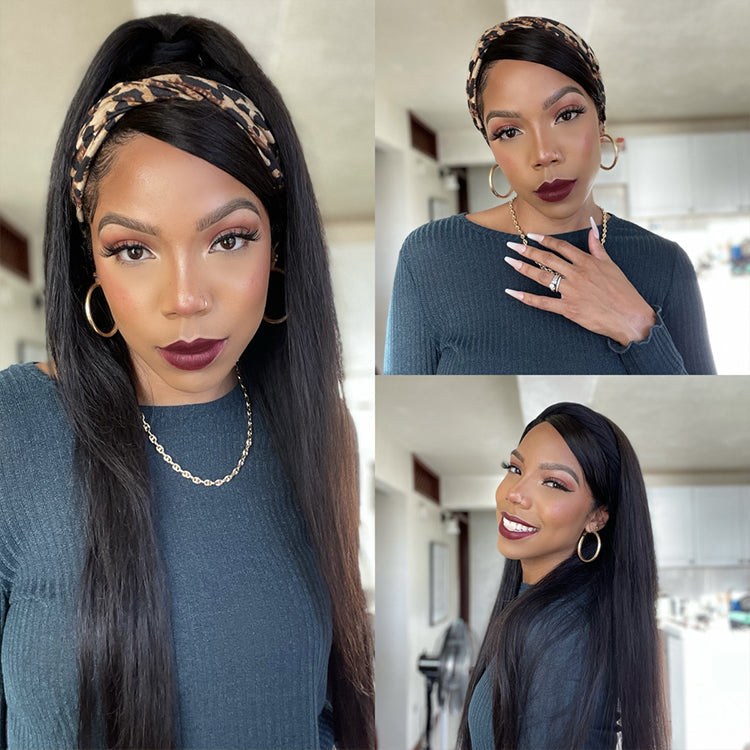 Luvme Ready to Go Classic Yaki Straight glueless headband wig with headband, natural hair look, suitable for beginners.