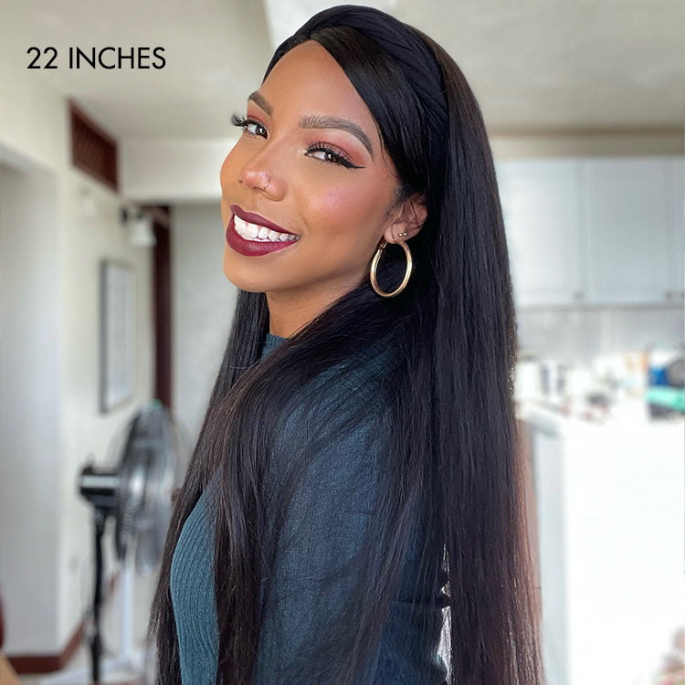 Luvme Ready to Go Classic Yaki Straight Headband Wig with headband, natural hair texture, and beginner-friendly design.