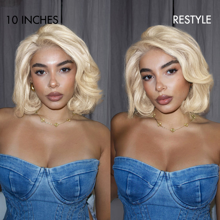 Luvme Hair PreMax Blonde 613 silky straight 5x5 closure wig with glueless design and HD lace, pre-cut for easy wear.