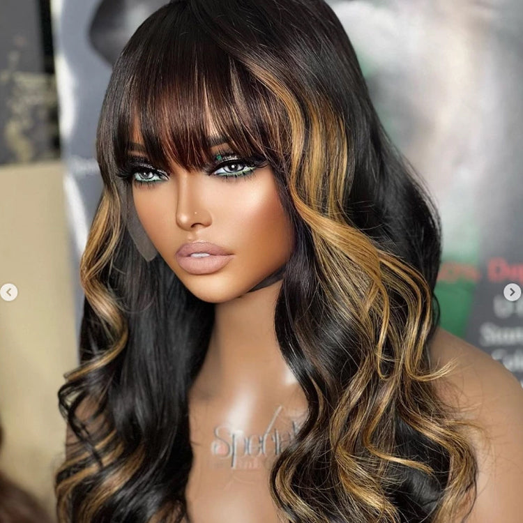 Luvme Hair blonde highlight loose wave lace closure wig with bangs, glueless 5x5 lace, natural textured hair style