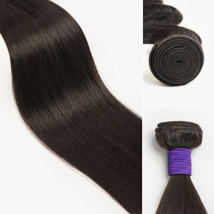 Straight 100% virgin Brazilian human hair bundle from Luvme Hair, showcasing the smooth, shiny texture of the upgraded Brazilian hair.