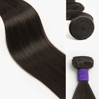 Straight 100% virgin Brazilian human hair bundle from Luvme Hair, showcasing the smooth, shiny texture of the upgraded Brazilian hair.