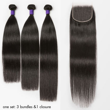 Upgraded Brazilian hair 3 bundle set with 5x5 HD lace closure, straight or body wave, by Luvme Hair, shown in natural hair texture