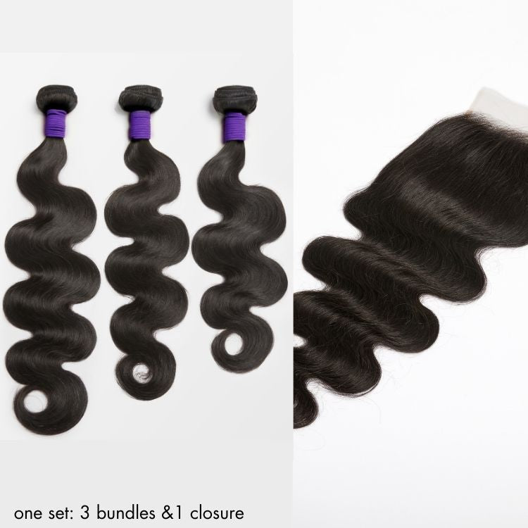 Upgraded Brazilian virgin hair bundles with 5x5 HD lace closure, straight or body wave, by Luvme Hair.