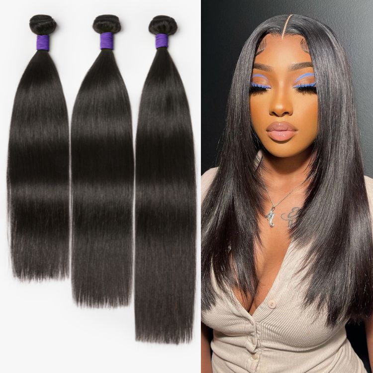 Upgraded Brazilian Hair straight 3-piece bundles from Luvme Hair, featuring 100% virgin human hair with smooth, shiny strands