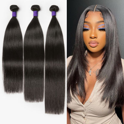 Upgraded Brazilian Hair straight 3-piece bundles from Luvme Hair, featuring 100% virgin human hair with smooth, shiny strands