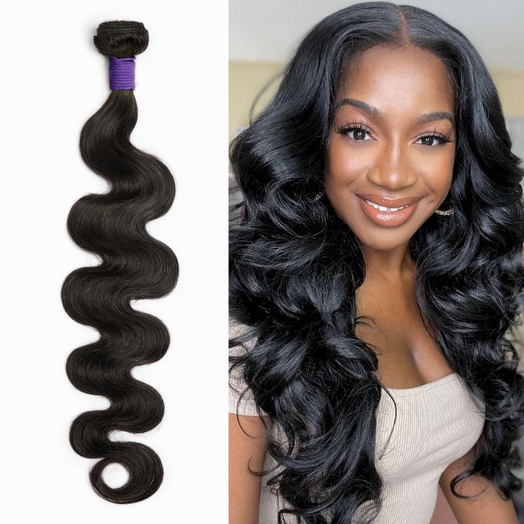 Upgraded Brazilian Body Wave human hair bundle from Luvme Hair, showing soft, natural waves and a full, healthy texture