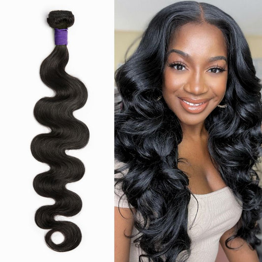 Upgraded Brazilian Body Wave human hair bundle from Luvme Hair, showing soft, natural waves and a full, healthy texture