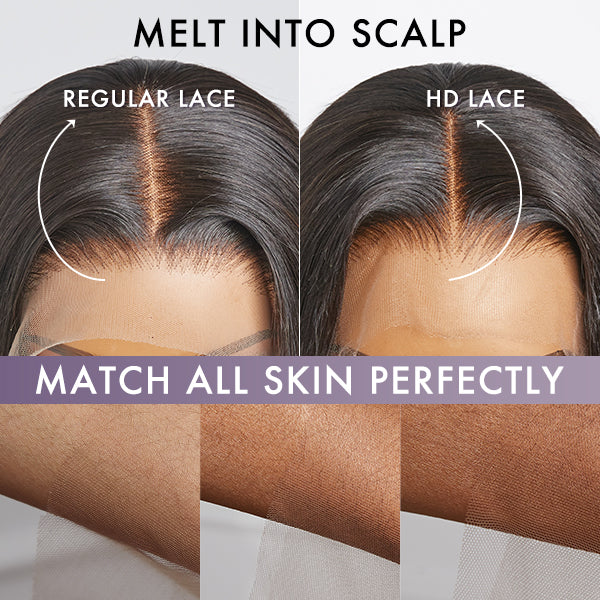 Luvme Ultra Natural Glueless HD Lace C Part Bob Wig in 100% human hair, showcasing minimalist design and natural hairline.
