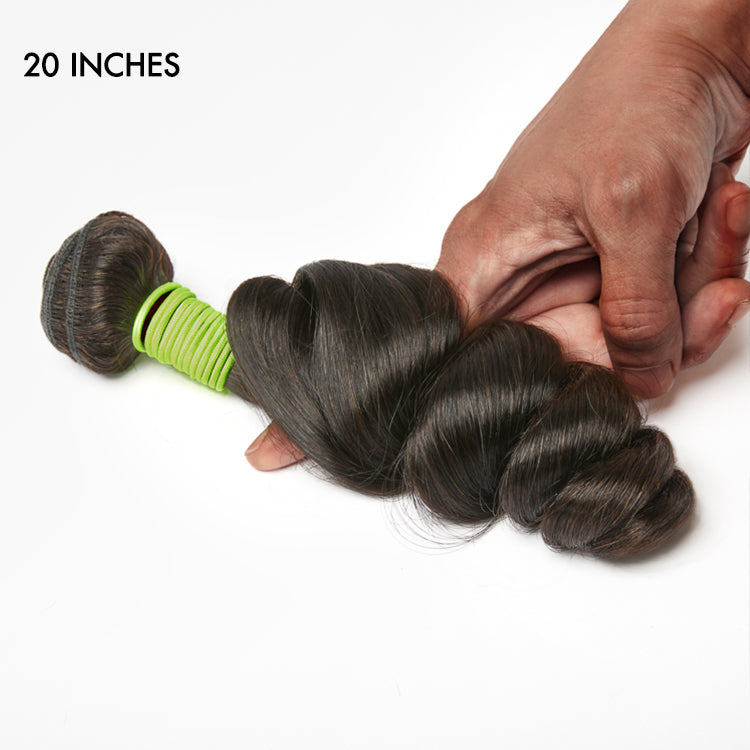 Luvme 100% human hair loose wave bundle, natural black, soft, and thick hair extension for versatile styling options.