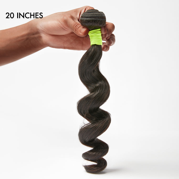 Luvme loose wave 100% human hair bundle, natural hair texture, thick and soft, styled with loose waves for versatile looks