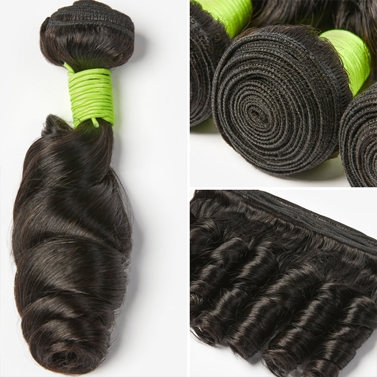 Luvme 100% human hair loose wave bundle, natural silky texture, high-quality hair extensions for versatile styling.
