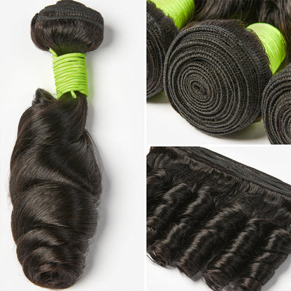Luvme 100% human hair loose wave bundle, natural silky texture, high-quality hair extensions for versatile styling.