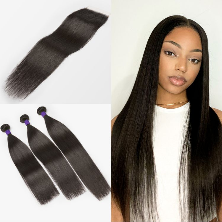 Upgraded Brazilian virgin hair bundles with 5x5 HD lace closure, straight or body wave, by Luvme Hair.
