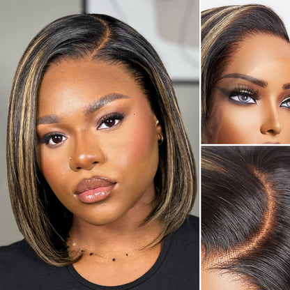 PreMax Wigs by Luvme Hair, ombre blonde silky straight lace bob wig with ear-to-ear lace and 100% human hair.