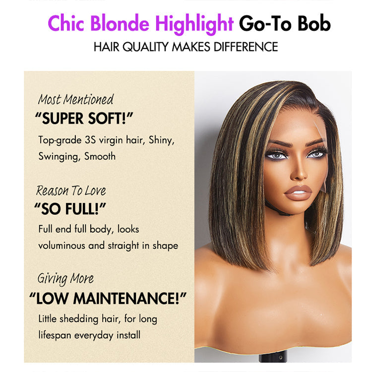 Luvme Hair PreMax Wigs ombre blonde straight lace bob wig with ear-to-ear lace, glueless, 100% human hair, pre-cut lace.