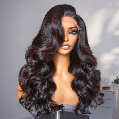 Dark red highlights 5x5 closure lace wig by Luvme Hair with loose wave style, glueless design, ready to wear, US only