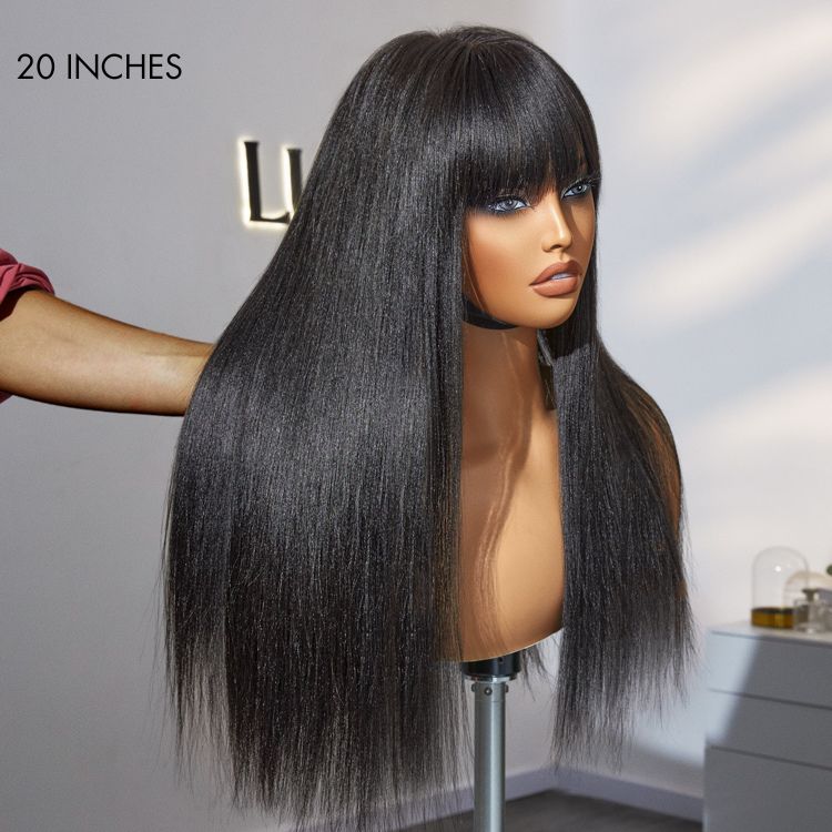 Luvme breathable minimalist lace wig with straight Yaki texture, long length, natural look, and bangs.