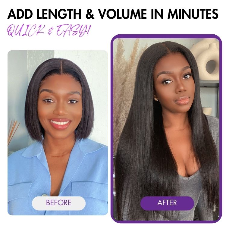 Luvme Hair Ultra Natural Seamless Yaki Straight Clip-in Extensions made of real human hair, 9pcs with free gift.