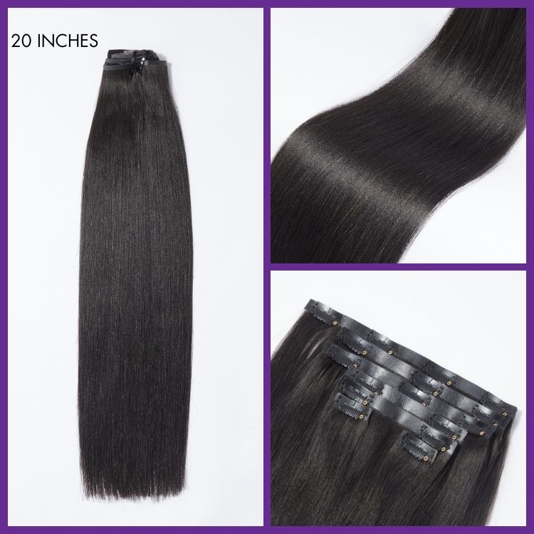 Luvme Hair Ultra Natural Seamless Yaki Straight clip-in extensions made of real human hair, 9pcs with free gift, 135g.