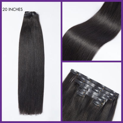Luvme Hair Ultra Natural Seamless Yaki Straight clip-in extensions made of real human hair, 9pcs with free gift, 135g.