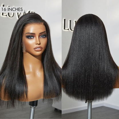 Luvme Hair PreMax 2.0 Yaki straight 13x5 HD lace frontal wig with ear-to-ear coverage, glueless, natural C-part style.