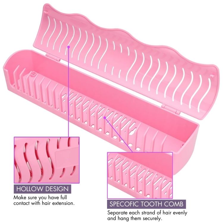 Luvme Hair 1pc hair extension holder for clip-in, tape-in, bundles, and weft storage, black plastic tool for organizing hair extensions