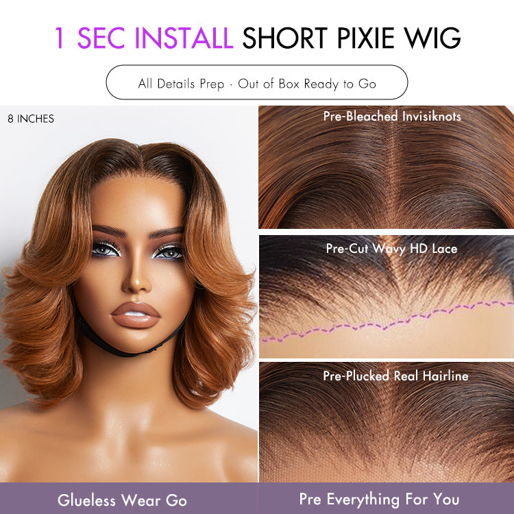 Luvme Hair 1 SEC INSTALL minimalist lace wig with short pixie cut, ombre ginger color, glueless design, and pre-cut lace for easy wear