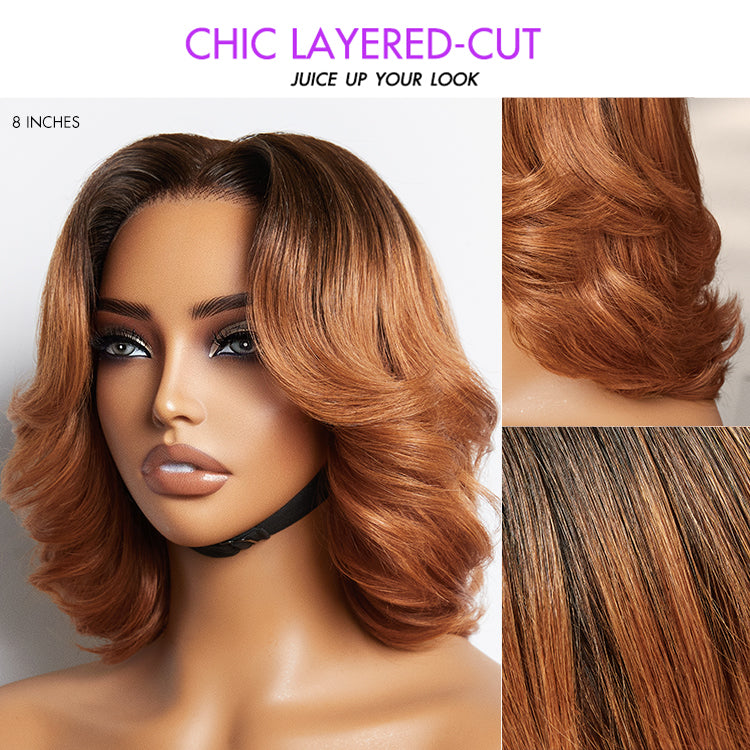 Luvme Hair 1 SEC Install Minimalist Lace Wig with short pixie cut, ombre ginger color, pre-cut lace, glueless, ready-to-wear style.