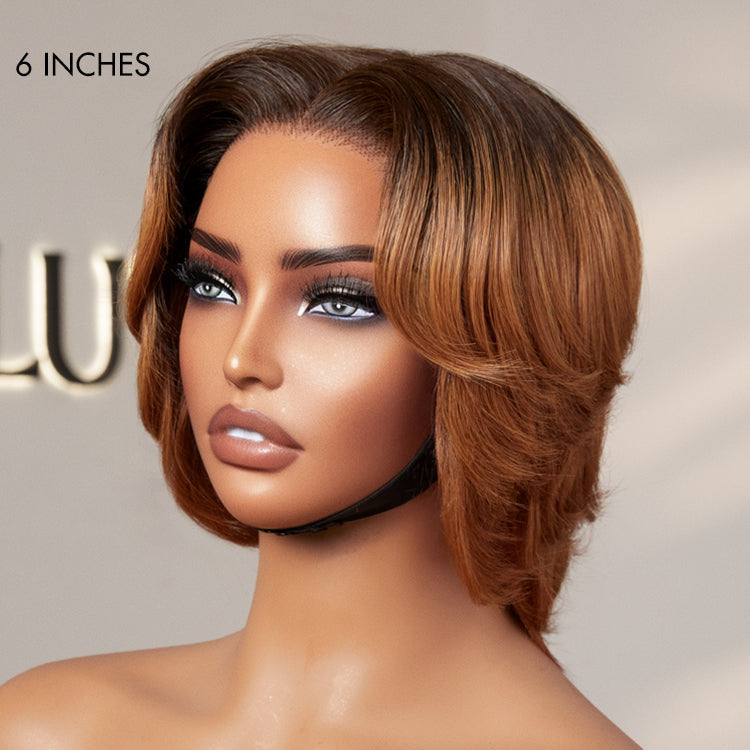 Luvme Hair minimalist lace wig with short pixie cut, ombre ginger color, glueless design, pre-cut HD lace, ready-to-wear style.