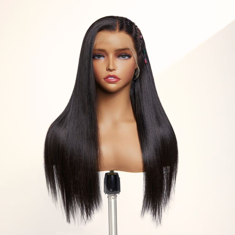 Luvme PreMax 13x4 frontal wig with 200% density natural black straight braids and HD lace, long wig style.