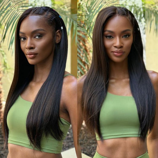 Luvme PreMax 13x4 frontal wig with natural black straight braids, 200% density, HD lace, long style, side part, US only