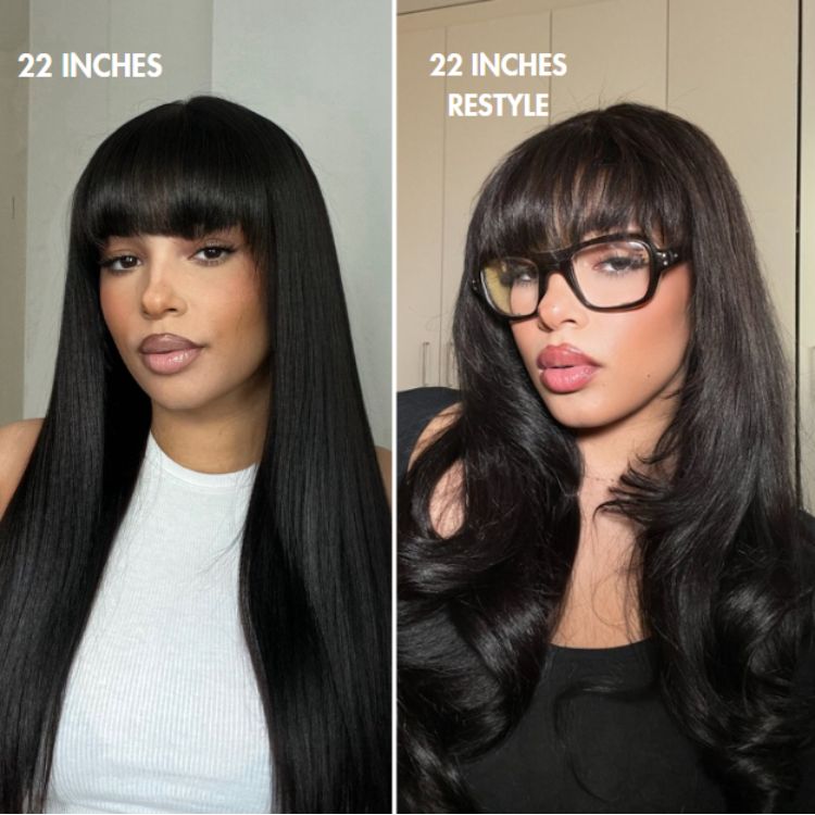 Luvme breathable minimalist lace wig with straight ultra-natural hair, long length, bangs, and a clean, minimalist style.
