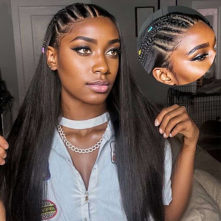 Luvme PreMax 13x4 frontal wig with natural black straight braids, 200% density, HD lace, long length, left side part