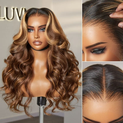 Luvme Hair PreMax 2.0 Wigs 13x6 frontal wig with blonde highlights, loose body wave, HD lace, ear-to-ear, glueless, pre-cut lace