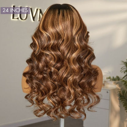Luvme Hair PreMax 2.0 Wigs 13x5 Frontal HD lace wig with loose body wave, blonde highlights, glueless, ear-to-ear lace, pre-cut lace