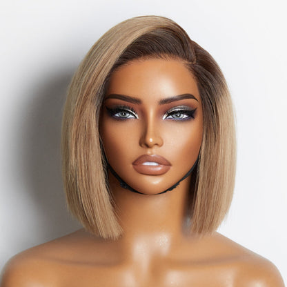 Luvme Put On & Go blunt cut straight bob minimalist HD lace wig with glueless C part, natural hair appearance, in a neutral style