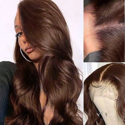 Luvme chestnut brown loose wave 5x5 closure lace glueless long wig with natural human hair and middle part.