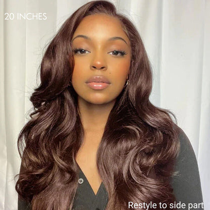Chestnut brown loose wave 5x5 closure lace wig by Luvme, glueless, long human hair wig with a middle part, natural texture.