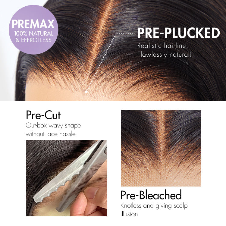 Luvme PreMax Wigs 5x5 closure wig with bone straight style, HD lace, pre-cut, plucked, bleached knots, 180% density, glueless fit