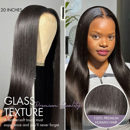 Luvme PreMax Wigs 5x5 closure wig with bone straight HD lace, 180% density, pre-cut, plucked, and bleached for natural look.