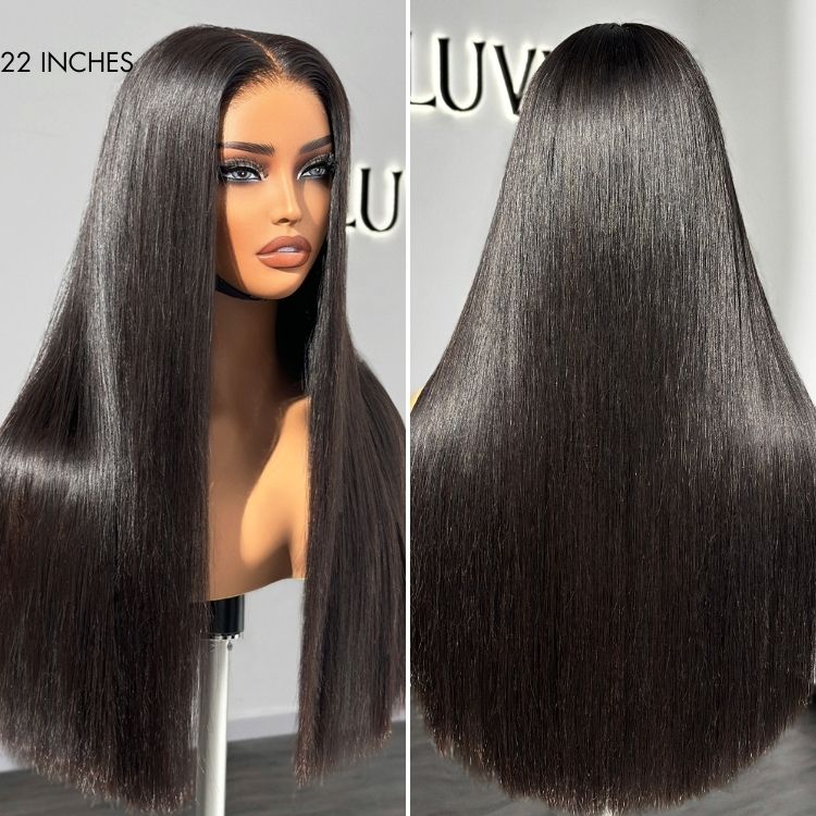 Luvme PreMax Wigs 5x5 closure lace wig with bone straight style, HD lace, pre-cut, plucked, bleached, and 180% density.