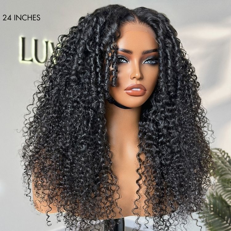 Luvme Hair Go Natural Ease kinky curly 5x5 closure lace wig with long curly hair, ready-to-wear glueless full wig style.