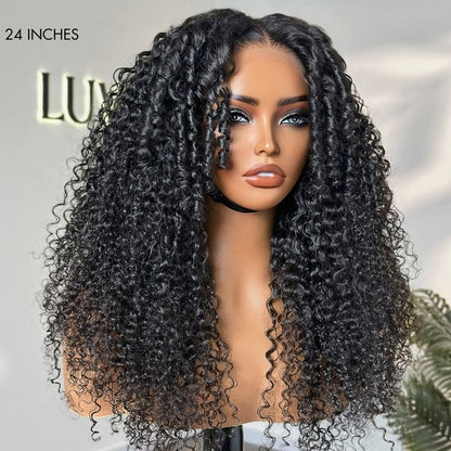 Luvme Hair Go Natural Ease kinky curly 5x5 closure lace wig with long curly hair, ready-to-wear glueless full wig style.