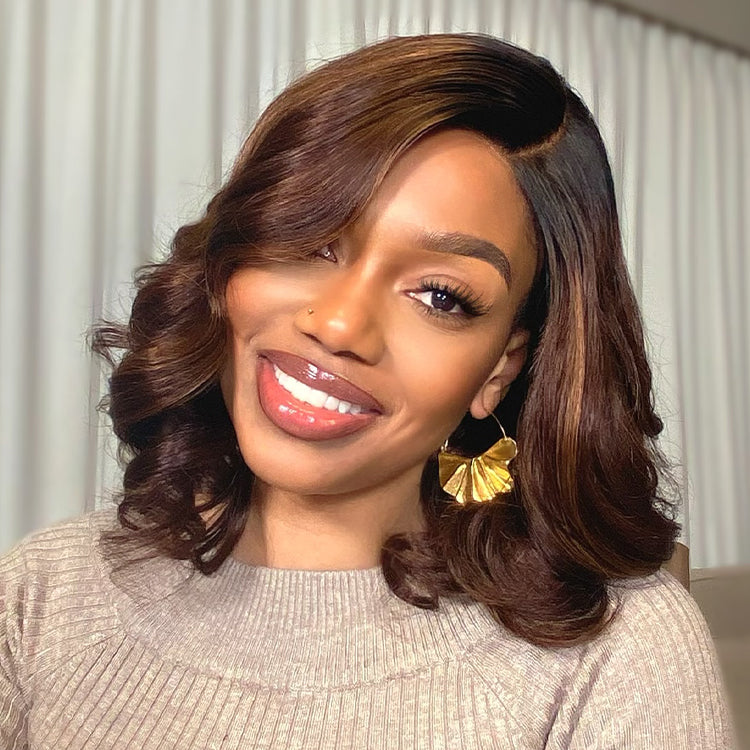 Luvme ombre brown loose wave minimalist HD lace glueless C-part short wig made of 100% human hair, natural and stylish.