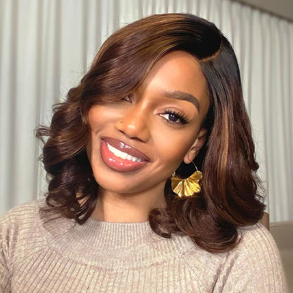 Luvme ombre brown loose wave minimalist HD lace glueless C-part short wig made of 100% human hair, natural and stylish.