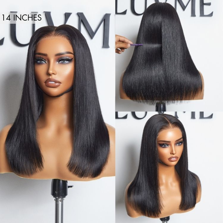 Luvme Hair PreMax Wigs jet black middle part silky straight 5x5 closure lace wig with pre-cut lace, glueless style, natural look.