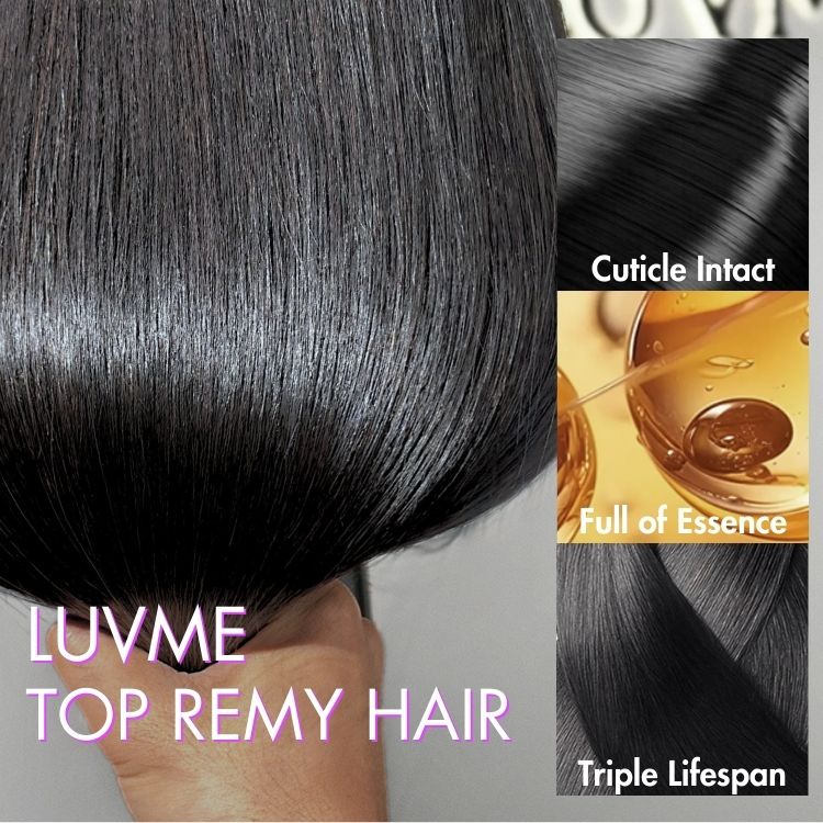 Luvme Hair PreMax Wigs jet black middle part silky straight 5x5 closure lace wig with pre-cut, glueless design